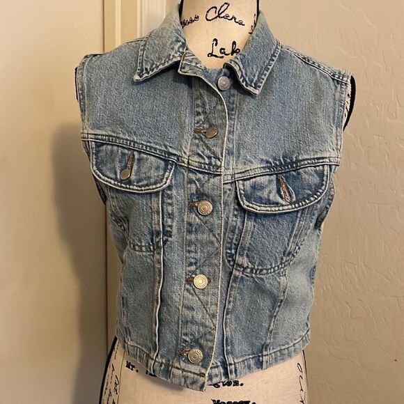 Vintage Banana Republic Blue Denim Button Closure Casual Sleeveless Vest - Picture 1 of 9